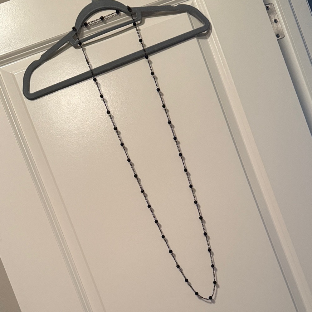 Elegant Black Beaded Necklace 60”